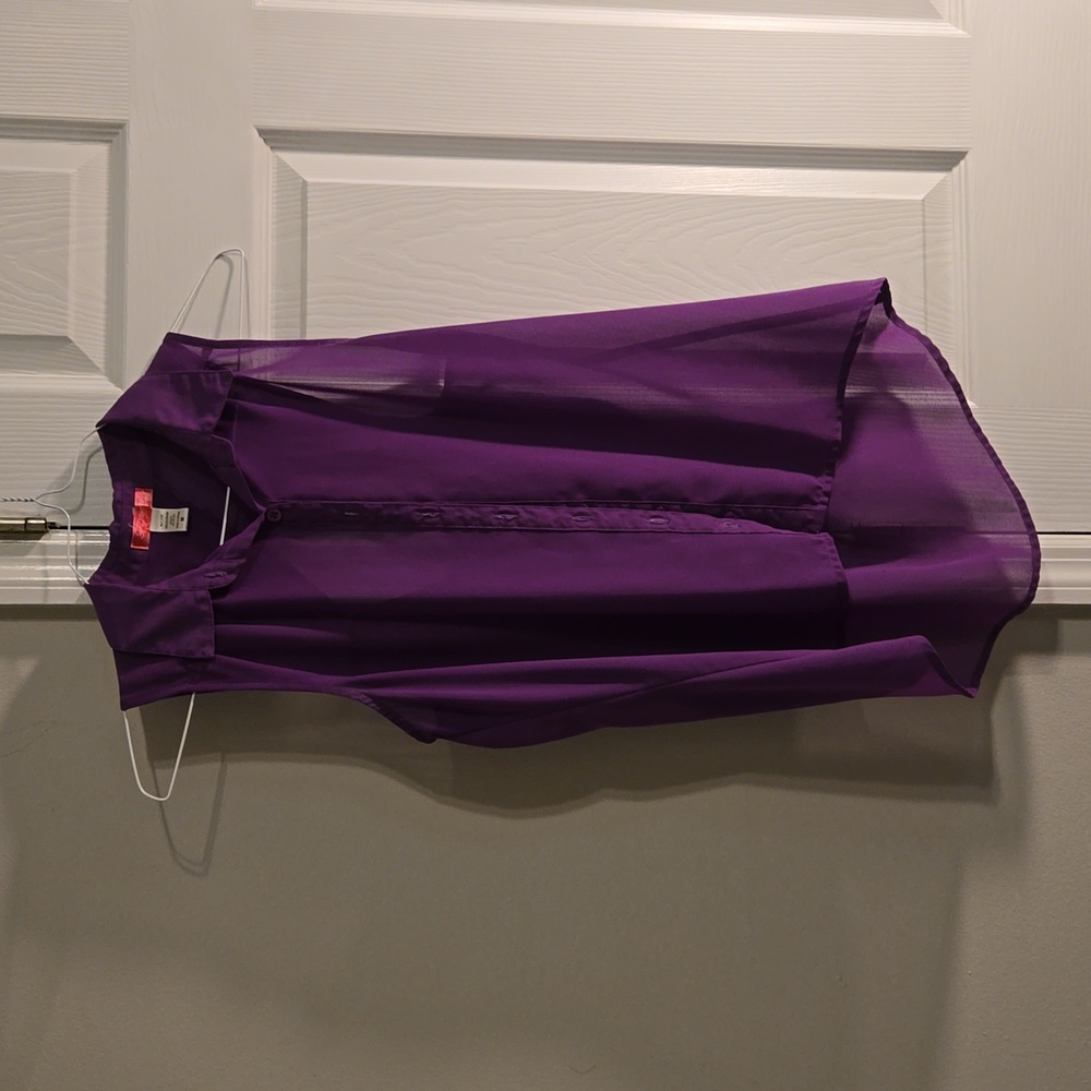 Purple Collared Buttondown sheer tank blouse with open back detail - Medium